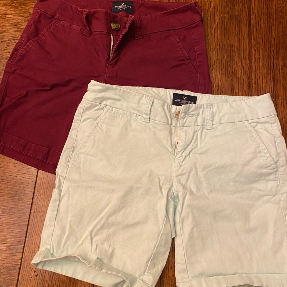 American Eagle Outfitters Burgundy and Light Green Women Shorts-both included
